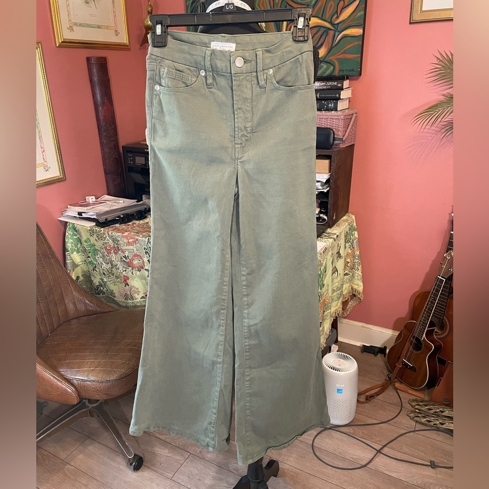 Good American Olive Green High Waist Wide Leg Trouser Pants Size 0 Retail $148